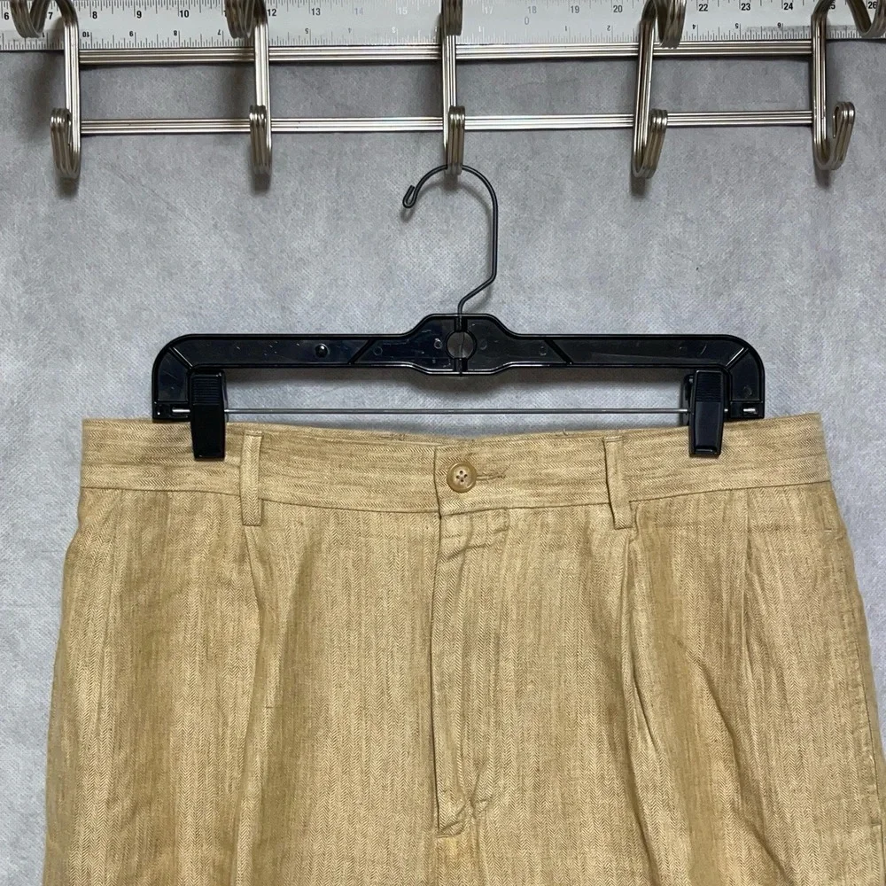Nautica Pants Men 34X30 Beige Herringbone Rigger Straight Linen Coastal Academia